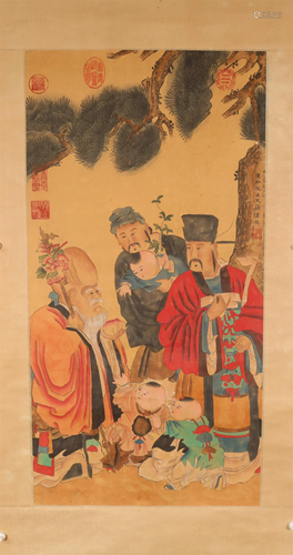 A Wonderful Character Silk Scroll Painting By Su Hanchen Mad...