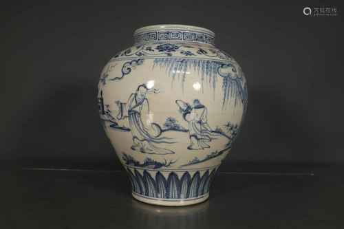 A Fine Blue And White Character Story Pot