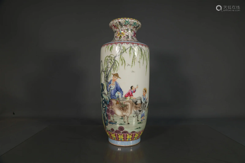 A Fine Famille Rose Character Vase