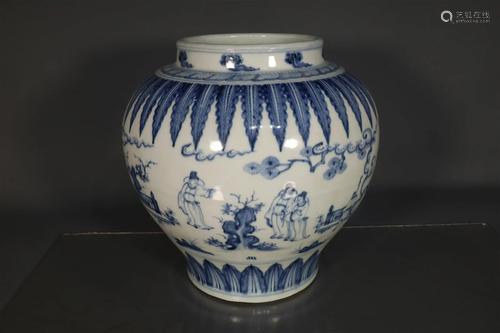 A Delicate Blue And White Character Story Pot