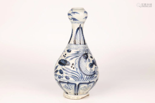 Blue-and-white Garlic Head Bottle Vase - Suantouping