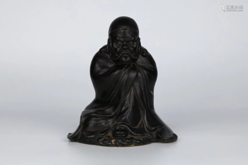 Black Glaze Pottery Figure of Bodhidharma, Republican Period
