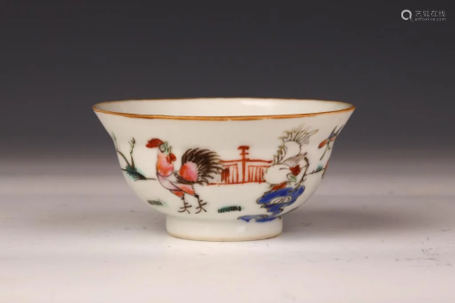 Famille Rose Bowl with Chickens in Courtyard Design, Qing Dy...