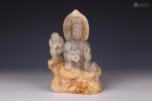 Jade Carved Statue of Guanyin with A Boy