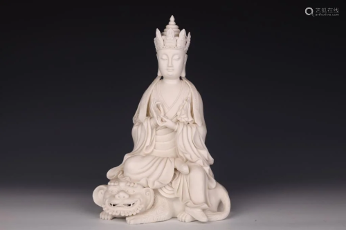 White Glazed Buddhist Seated Statue of Bodhisattva, 20th Cen...