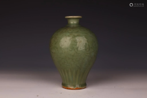 Longquan Ware Vase Carved with Plums, Ming Dynasty