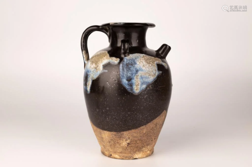 Phosphatic Glazed Splashed Brown-Glazed Handled Hu-Form Vase...