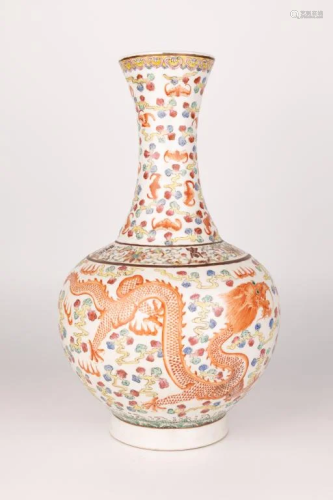 Imperial Chinese Antique Famille Rose Dragon Vase, Guangxu M...