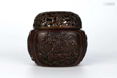 Bronze Hand Warmer Carved with Four Seasons Flower Pattern
