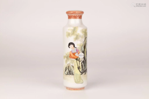 Famille Rose Porcelain Rouleau Bottle Vase, 20th Century