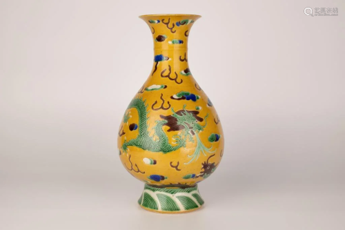 Sancai Glazed Dragon Vase - Yuhuchunping, Early 20th Century