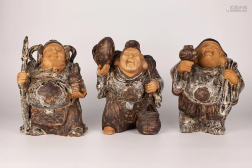 Set of Three Shiwan-Ware Earthenware Figurines