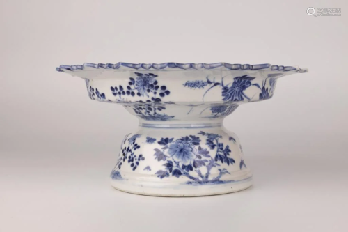 Blue and White Glazed Porcelain Floral Tray, Qing Dynasty