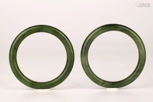 A Set of Two Hotan Bluish-Green Jade Bangles