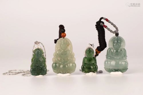 A Set of Four Jadeite Carved Pendants of Guanyin