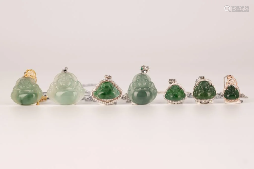 A Set of Seven Jadeite Carved Pendants of Buddha