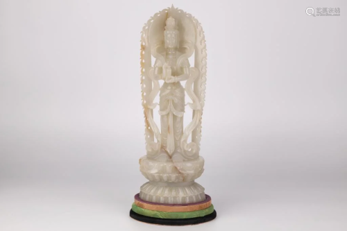 White Jade Carved Statue of Guanyin