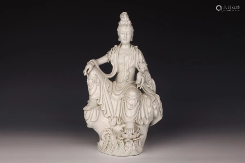 Dehua White Porcelain Guanyin Holding Ruyi Water Moon and &q...