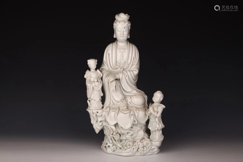 A Dehua White Porcelain Boy Worshiping Guanyin Ornament with...