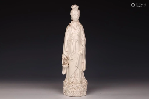 A Dehua White Porcelain Statue of Guanyin with Fish Basket, ...