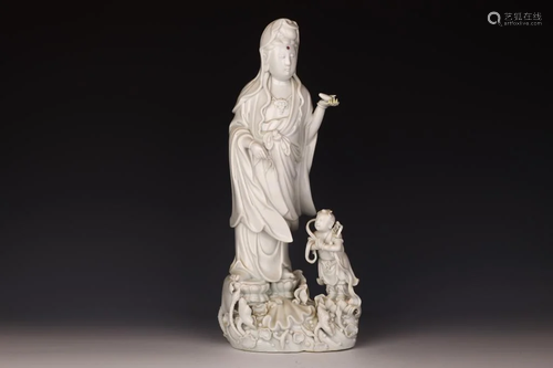 Dehua White Porcelain Boy Worshiping a Standing Statue of Gu...