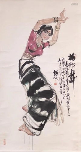 Dancing Lady Hanging Scroll Painting - Shan Baixin