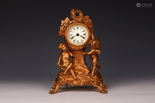 Gilt Table Clock with Cupids and Flourishes by Ansonia, 19-2...