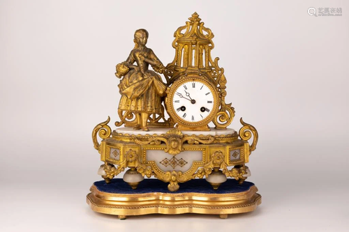 French Gilt Figural Mantel Clock by Philippe Mourey (1840-19...