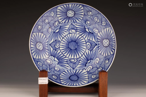 Export Blue and White Sunflower Patterns Plate