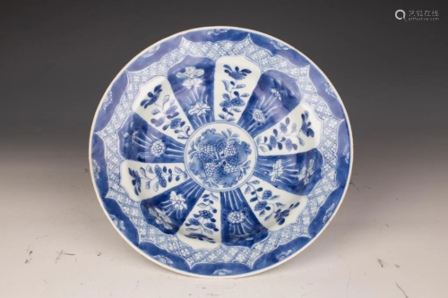 Export Blue and White Dish with Floral and Treasures Pattern...