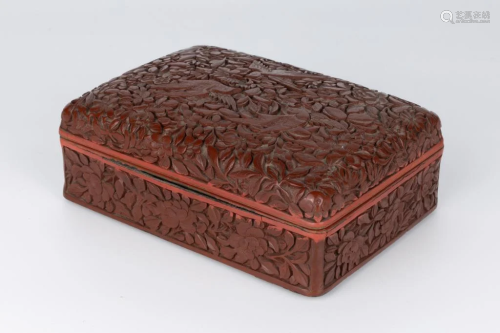 Red Cinnabar Lacquer Box Carved with Flower and Bird Pattern...