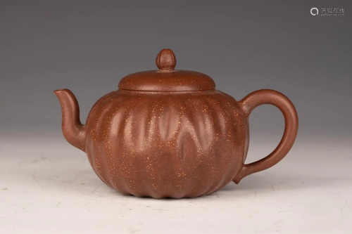 Yixing Zisha Pumpkin-Shaped Teapot, Jindingshangbiao Mark, R...