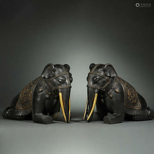 Qing Dynasty,Copper Part Gilt Elephant