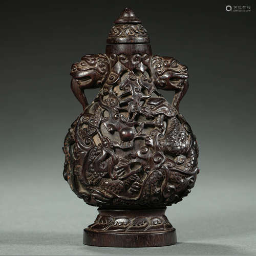 Qing Dynasty,Red Sandalwood Snuff Bottle