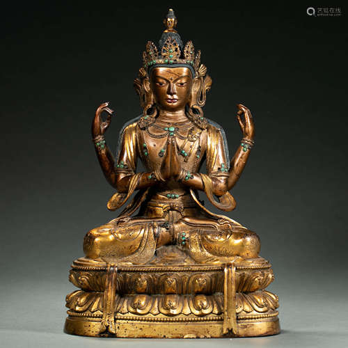 Qing Dynasty,Bronze Gilt Buddha Statue