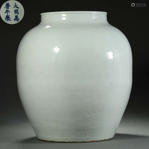 Ming Dynasty,Sweet White Glaze Hidden Carved Flower Pattern ...