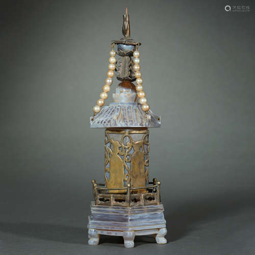 Liao Dynasty,Agate Covered Silver Gilt Stupa