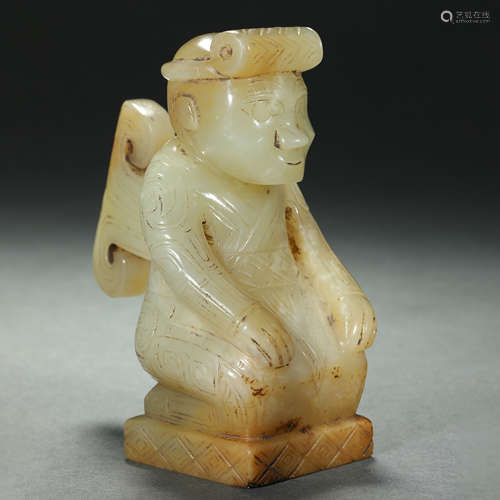 Shang Dynasty,Hetian Jade Man Who Kneels