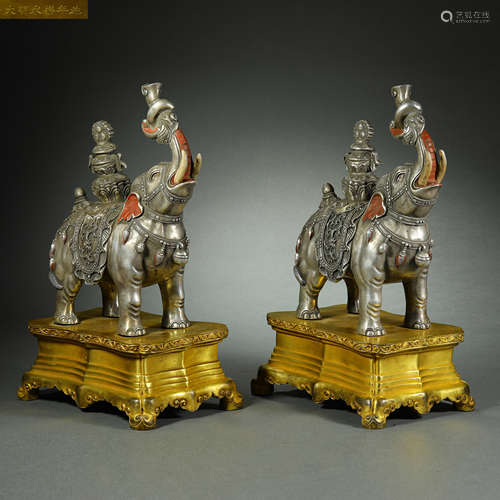 Ming Dynasty,Silver Gilt Elephant Ornament