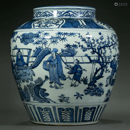 Ming Dynasty,Blue and White Character Story Jar