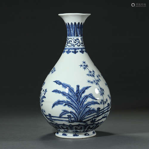 Qing Dynasty,Blue and White Jade Pot Spring Bottle