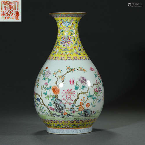 Qing Dynasty,Famille Rose Jade Pot Spring Bottle