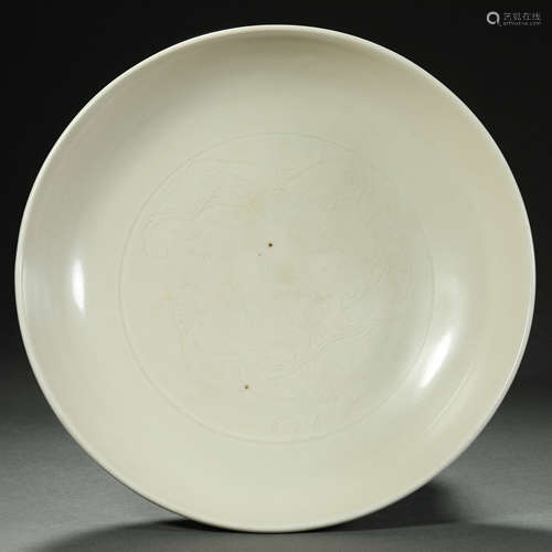 Song Dynasty,Ding Kiln White Glaze Dragon Pattern Plate