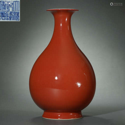 Qing Dynasty,Ji-Red Glaze Jade Pot Spring Bottle