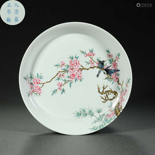 Qing Dynasty,Famille Rose Flower Bird Plate