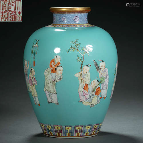 Qing Dynasty,Famille Rose Character Jar