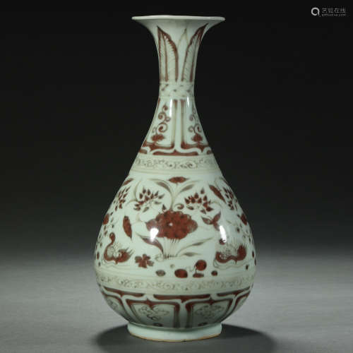 Yuan Dynasty,Underglaze Red Jade Pot Spring Bottle