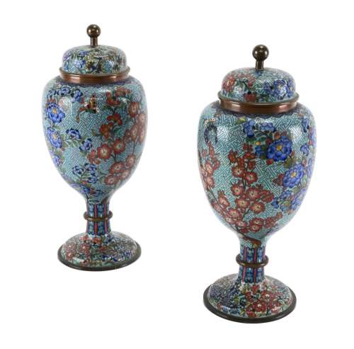 Fine Antique Chinese Cloisonne Lidded Vases