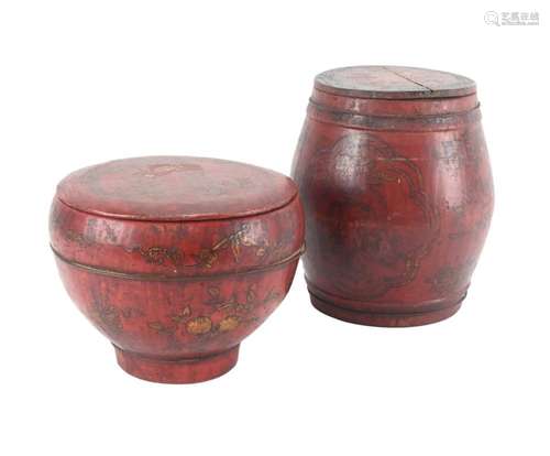 Antique Chinese Red Lacquered Rice Containers