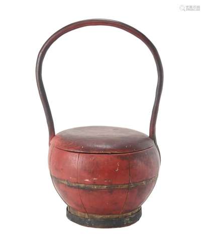 Antique Chinese Red Lacquered Wedding Basket